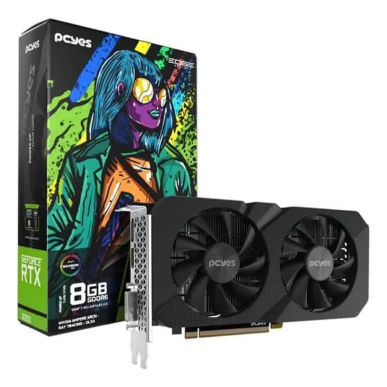 Placa de Vídeo Pcyes Nvidia GeForce RTX 3050 8GB GDDR6 4K Black Edition por R$ 1.506,00 na Mercado Livre