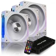 Kit Fan com 3 Unidades Round5 Nordwind White, ARGB, 120mm, Com Controladora, PWM, Branco, R5-KIT-NORDWIND por R$ 99,99 na Terabyte