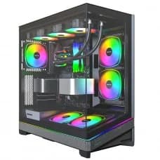 Gabinete Gamer Montech Sky Three, ARGB, Mid Tower, Vidro Temperado, ATX, Com 3 Fans, Preto por R$ 524,69 na Terabyte